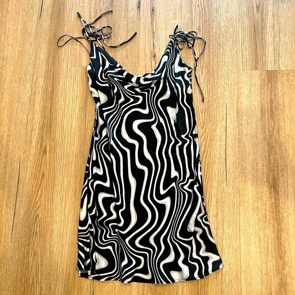 Zara Strappy Silky Abstract Print Mini Dress with Cowl Neck